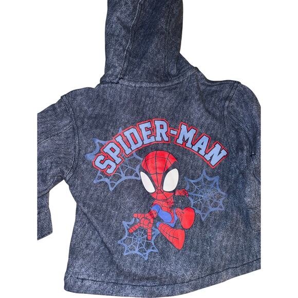 Spiderman knit denim snap button up hoodie jacket size 2T - Picture 4 of 6